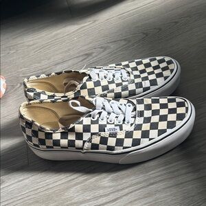 Vans Platform Black and Cream Checkered Sneakers
